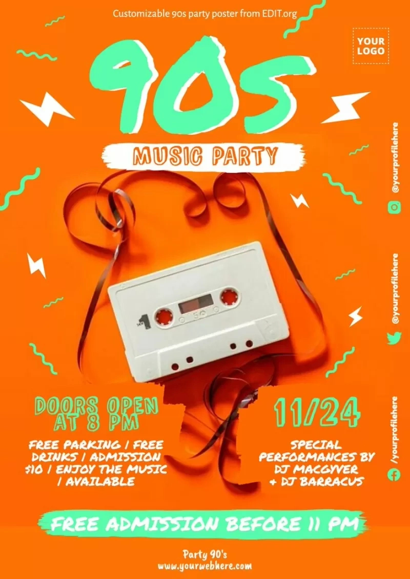 90S Theme Party Flyer Templates throughout Printable 90s Invitation Template Free