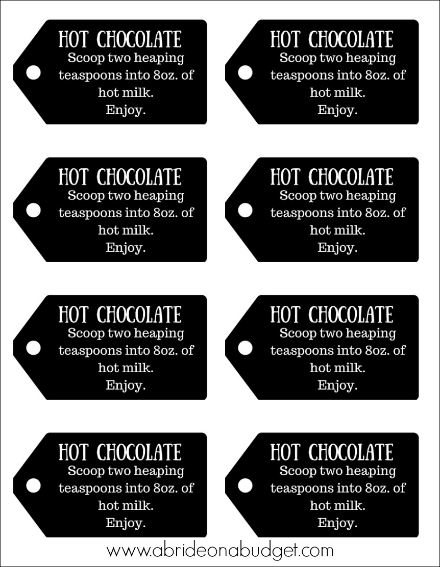 A Bride On A Budget: Mason Jar Hot Chocolate Mix Favors (Plus Free with Free Printable Hot Chocolate Tags