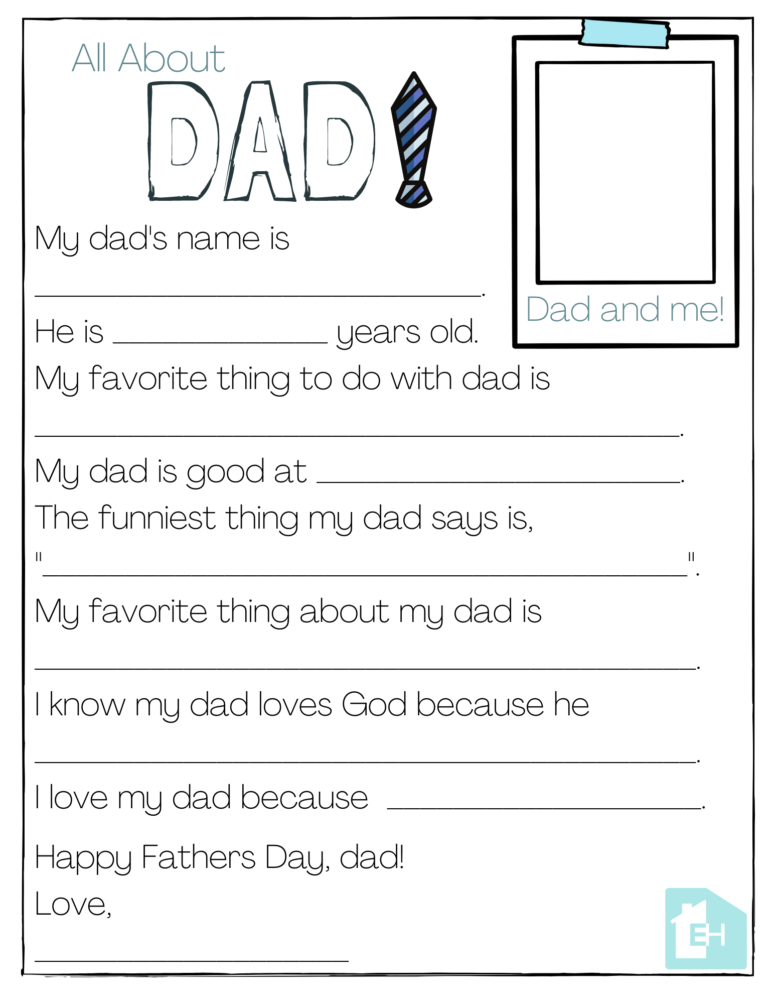 About My Dad Free Printable - Empowered Homes with regard to All About My Dad Printable Free Download