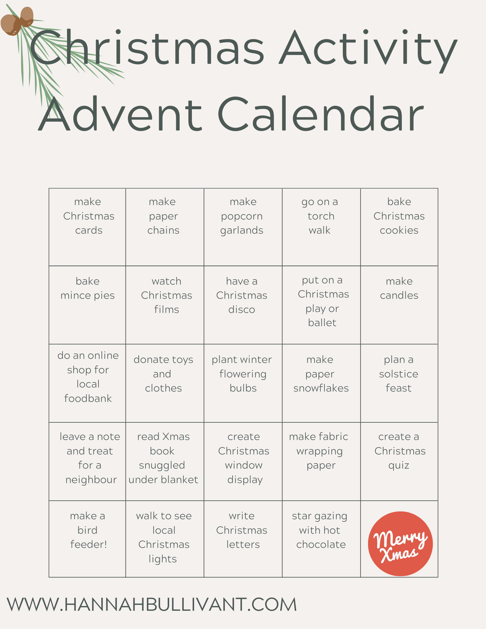 Activity Advent Calendar | Hannah Bullivant • Interior Designer with Free Printable Advent Activities