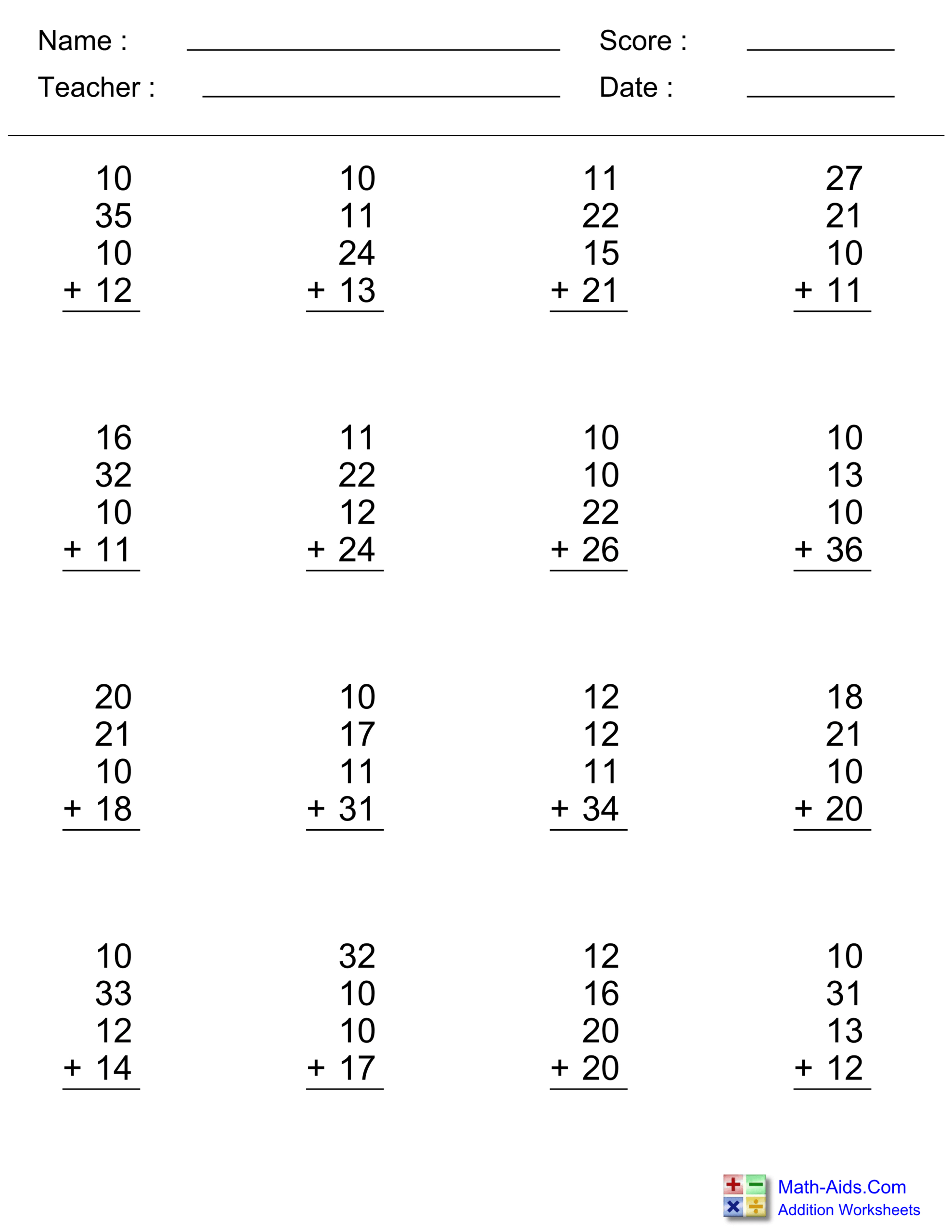 Addition Worksheets | Dynamically Created Addition Worksheets with regard to Easy Column Addition Worksheet