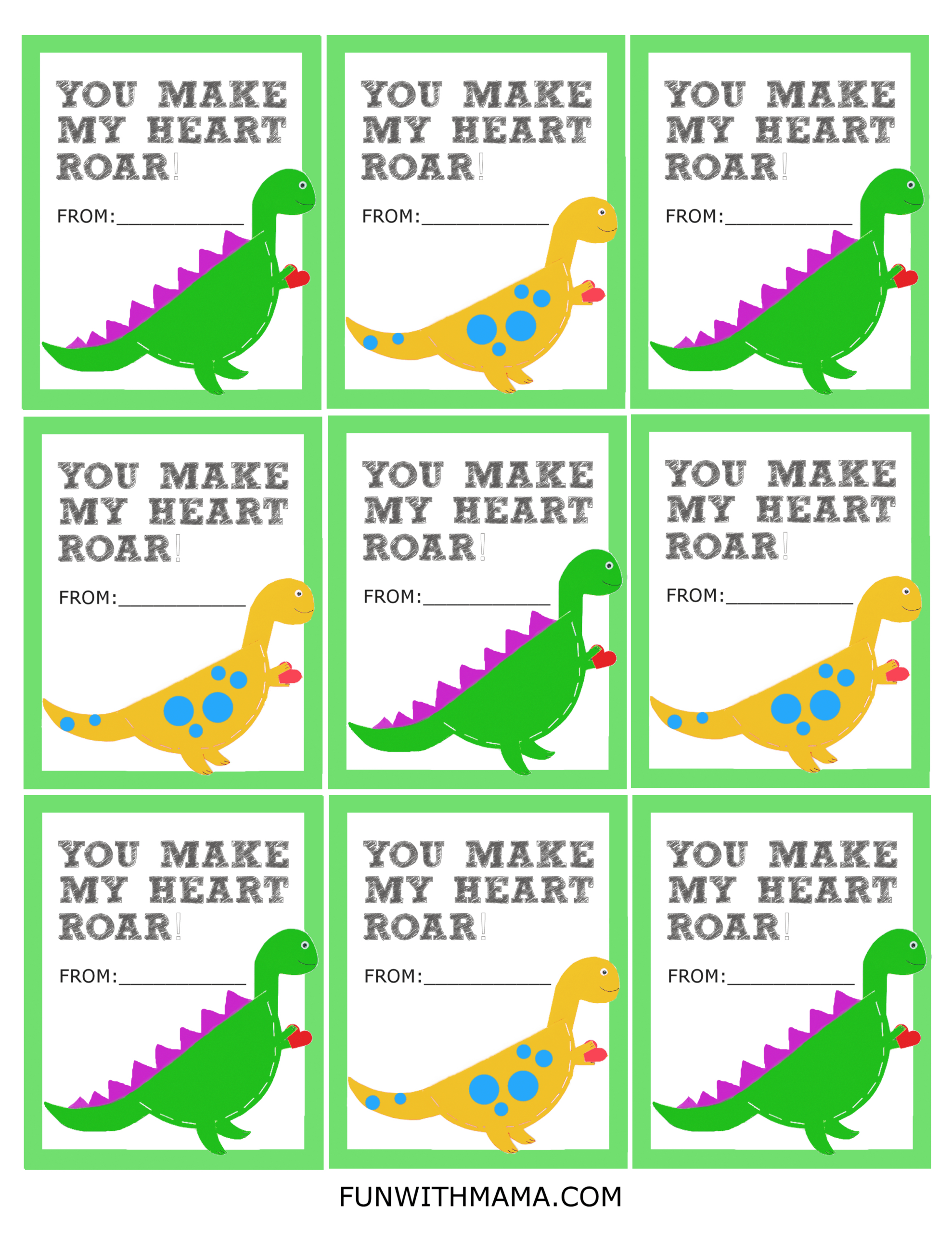 Adorable Printable Dinosaur Valentine Cards - Fun With Mama throughout Free Printable Dinosaur Valentines Cards