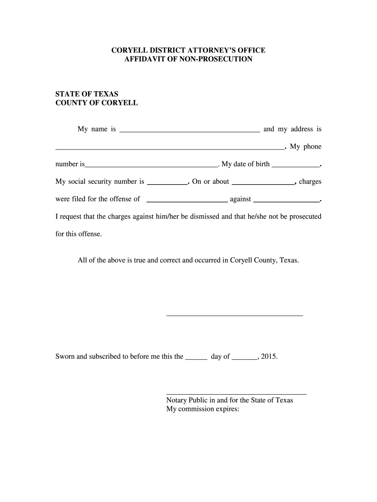 Affidavit Non Prosecution Form - Fill Online, Printable, Fillable with Printable Free Affidavit Of Non Prosecution Form Texas