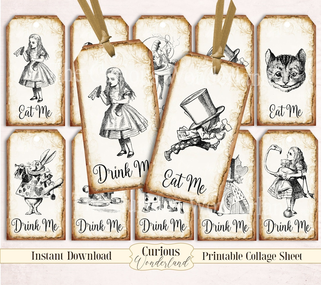 Alice In Wonderland Party Tags, Labels, Eat Me, Drink Me, Printable Tags, Favors Tea Party Mad Hatter Digital Download - Etsy.de in Free Printable Alice In Wonderland Drink Me Labels Printable