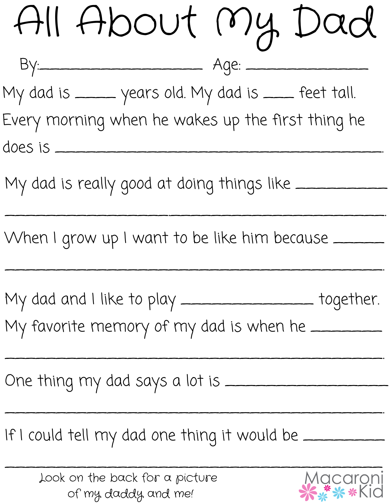 All About My Dad: A Father&amp;#039;S Day Questionnaire And Free Printable within All About Dad Printable Free
