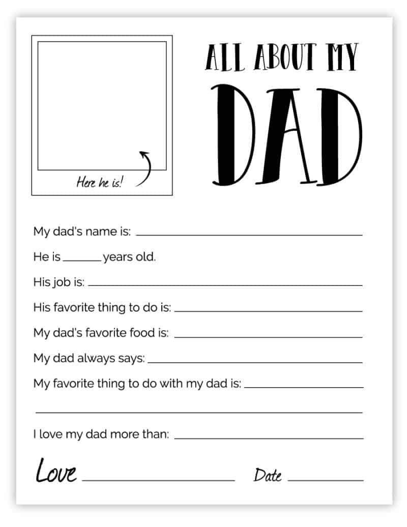 All About My Dad - Free Printable Father&amp;#039;S Day Gift regarding All About My Dad Printable Free Download