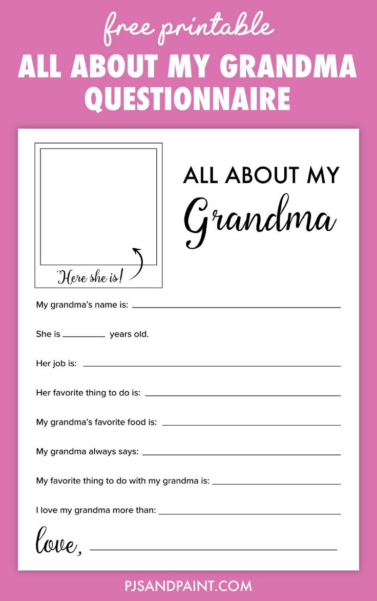 All About My Grandma Mother&amp;#039;S Day Printable Questionnaire for Free Printable Grandma Questionnaire