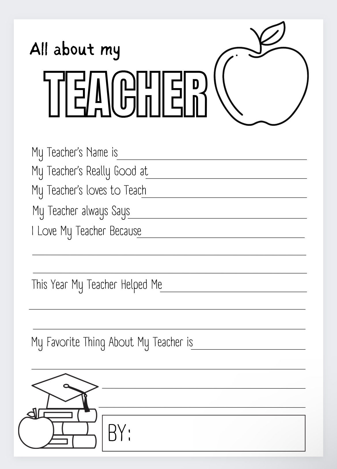 All About My Teacher,Teacher Appreciation Gift,All About My inside Free Printable All About My Teacher Printable