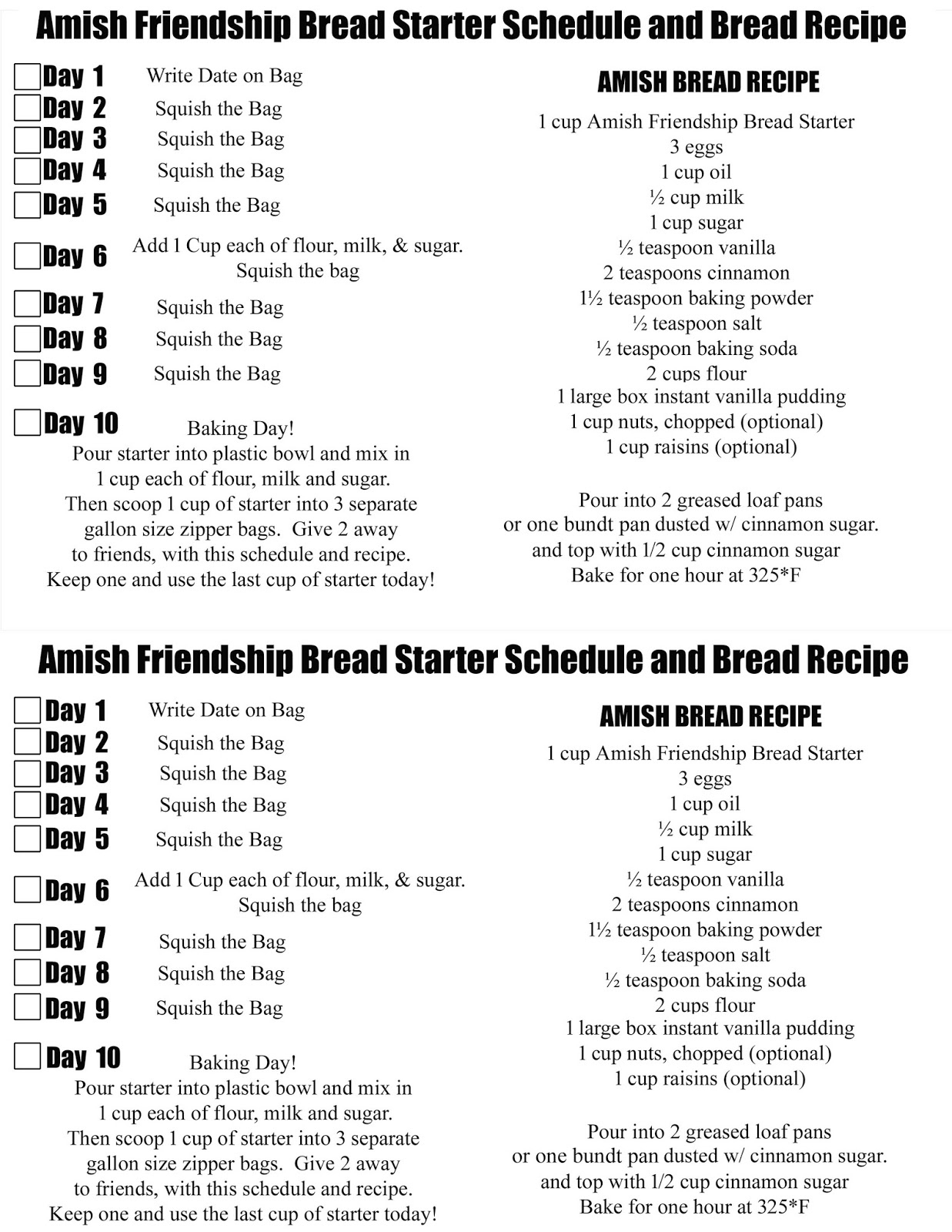Amish Friendship Bread Starter And Recipe! with Amish Friendship Bread Instructions Printable