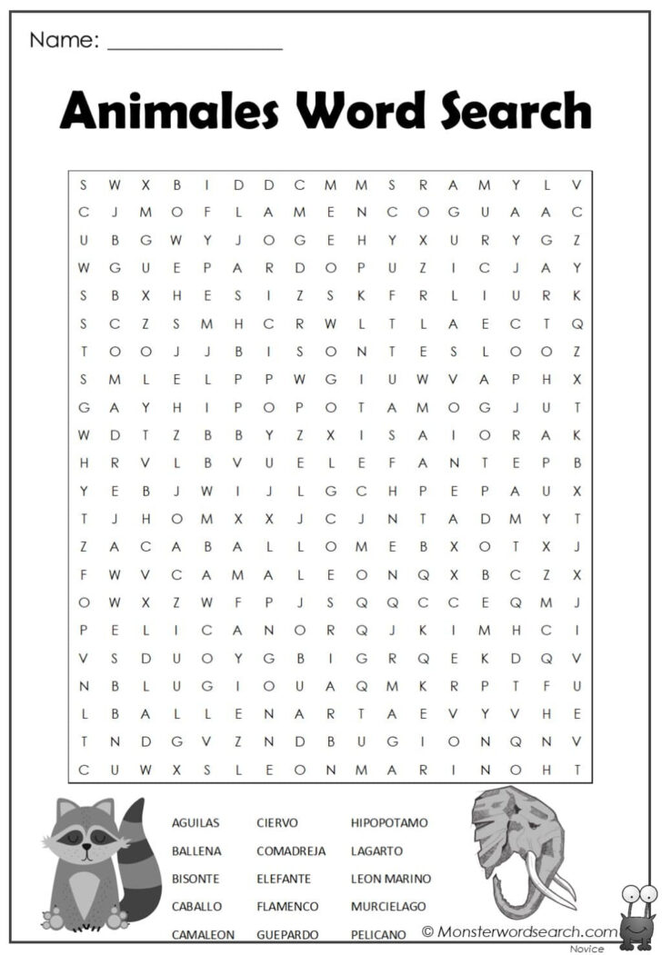 Free Printable Word Search in Spanish