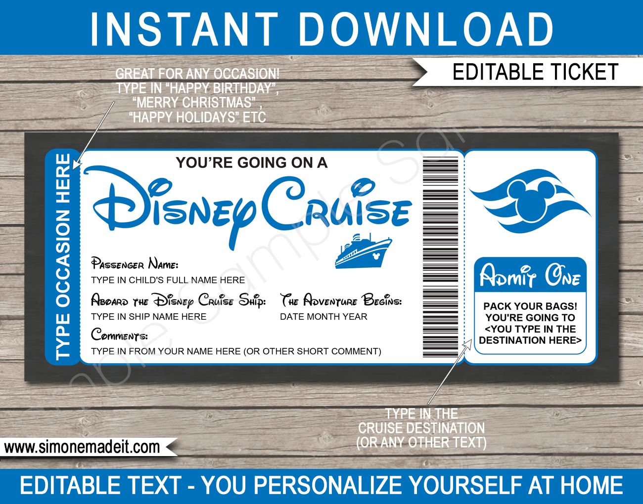 Any Occasion Disney Cruise Boarding Pass - Colors for Free Printable Disney Cruise Ticket