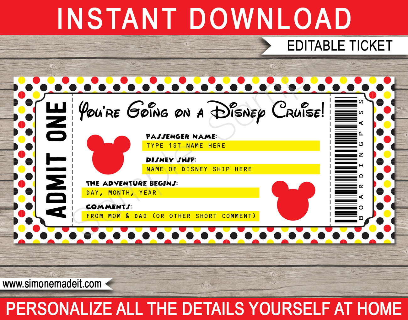 Any Occasion Disney Cruise Ticket - Polka Dot with regard to Free Printable Disney Cruise Ticket