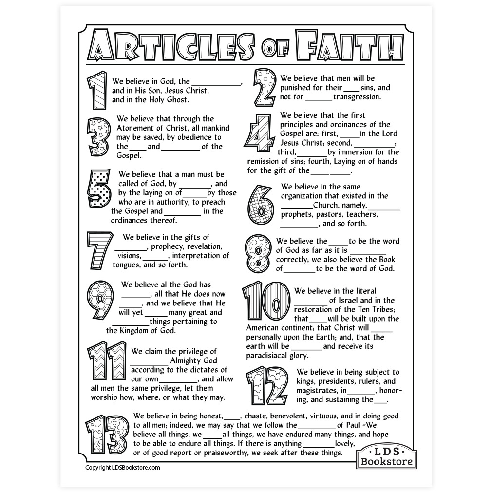 Articles Of Faith Coloring &amp;amp; Activity Page - Printable throughout Articles Of Faith Printable Free