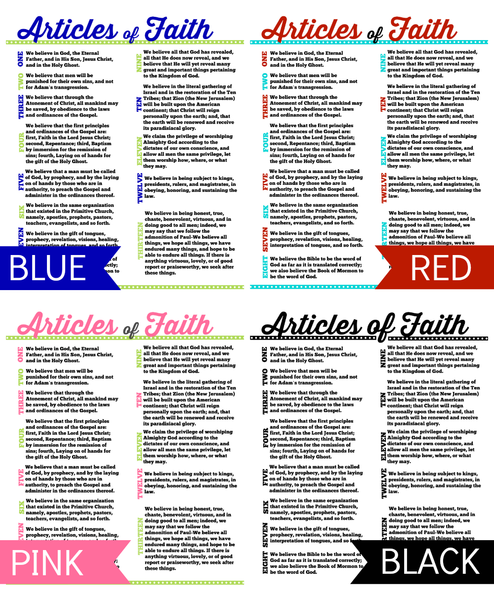 Articles Of Faith - Free Printable with Articles of Faith Printable Free