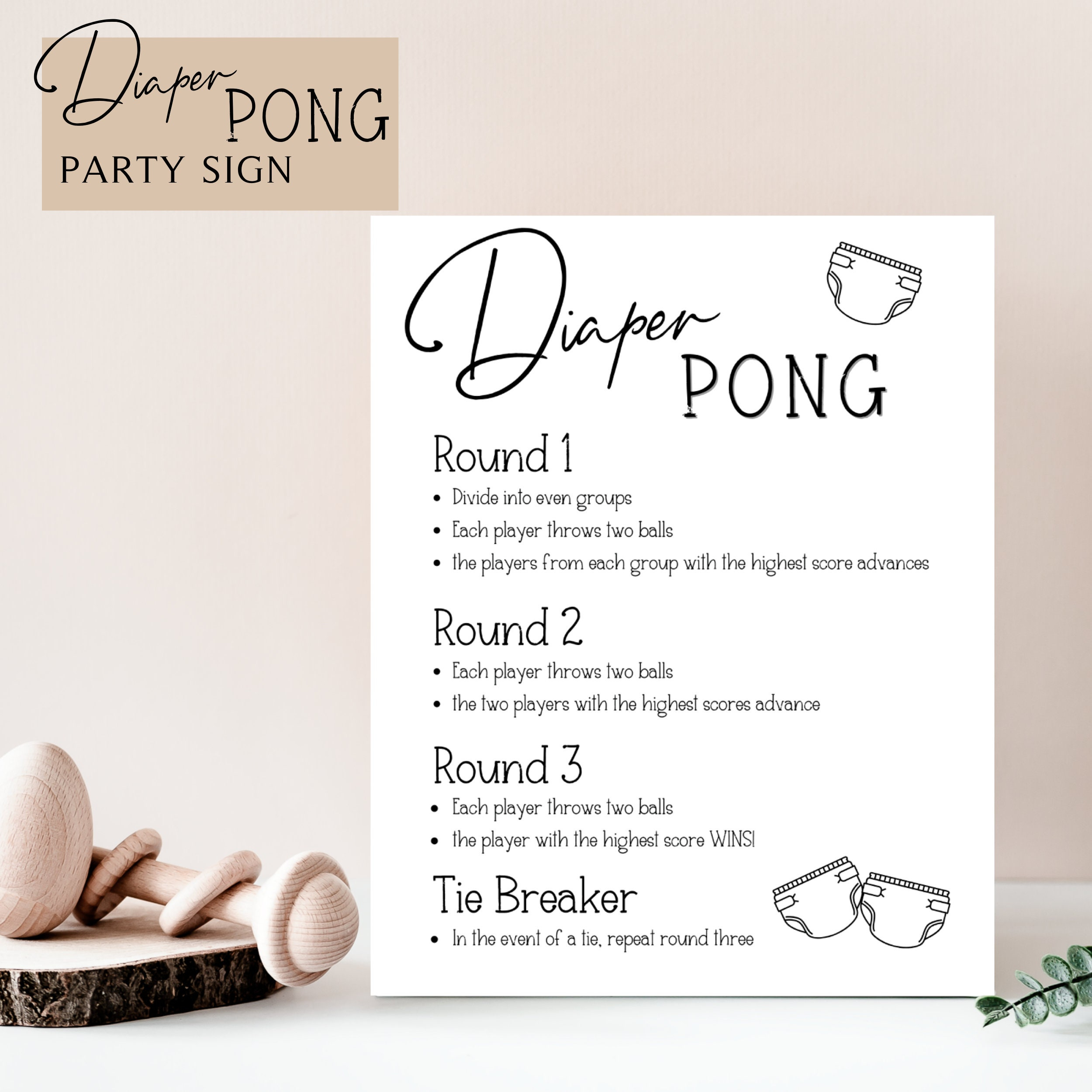 Baby Shower Diaper Pong | Baby Shower Activity | Instant Download with regard to Free Printable Printable Diaper Pong Rules