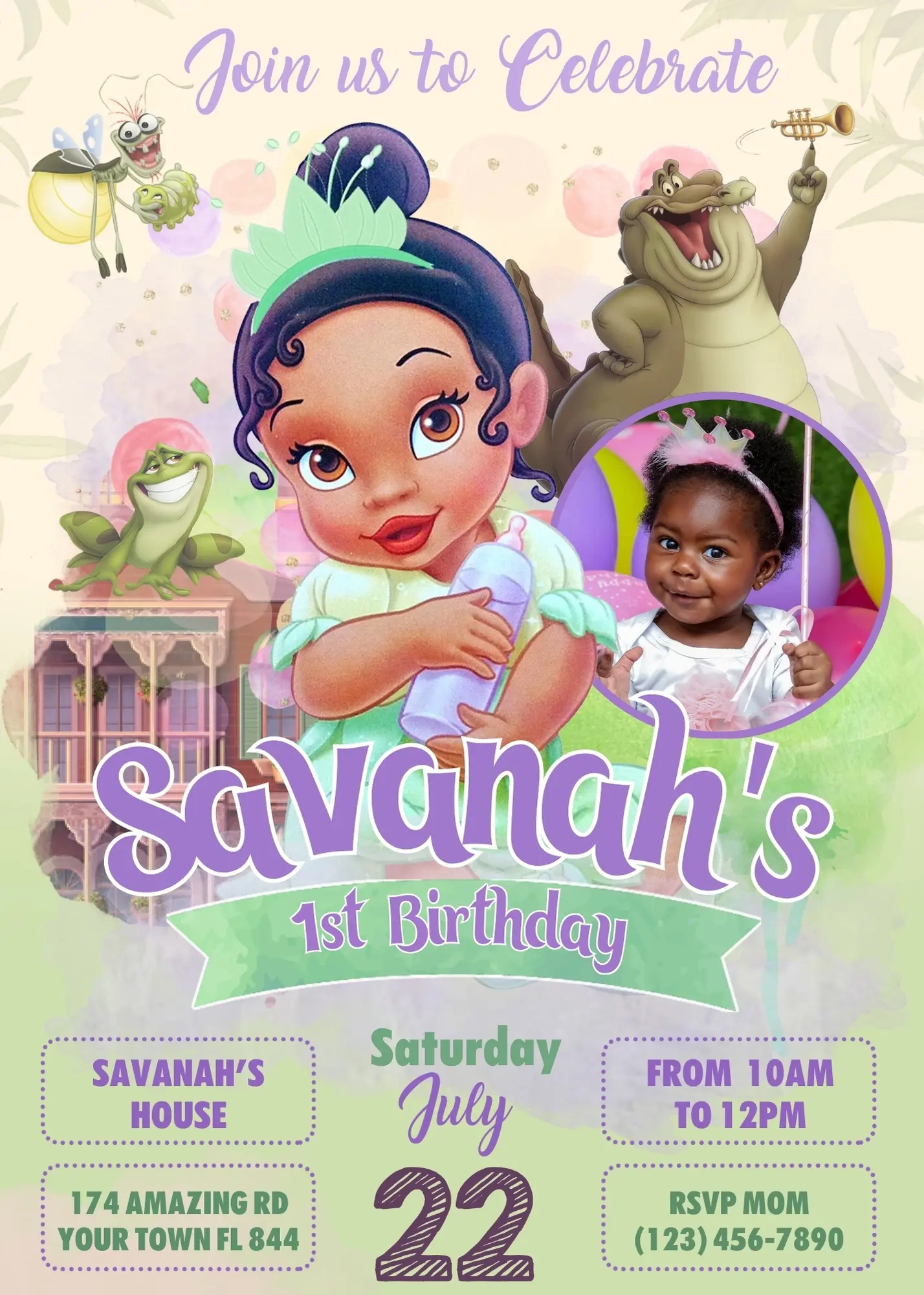 Baby Tiana Birthday Invitation Template - Laumarybaby, Great Price 6,99$ with regard to Free Printable Princess Tiana Invitation Template