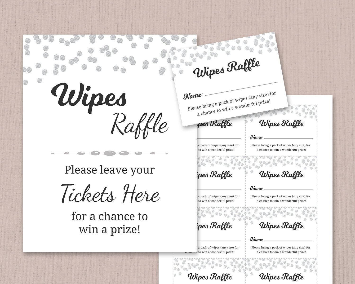 Baby Wipes Raffle Card &amp;amp; Tickets, Diaper Raffle Sign Printable in Free Printable Diaper and Wipe Raffle Tickets