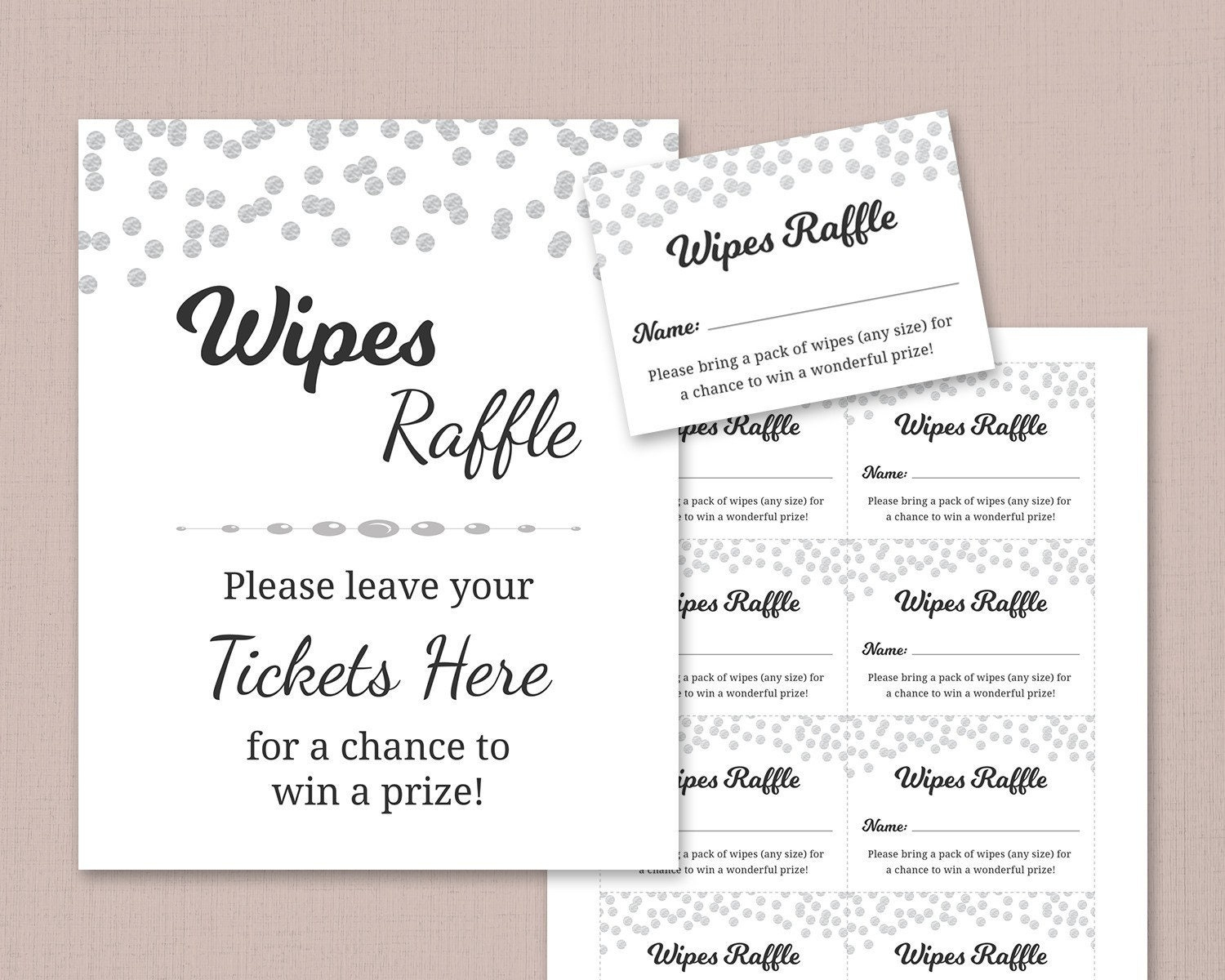 Baby Wipes Raffle Card &amp;amp; Tickets, Diaper Raffle Sign Printable with regard to Free Printable Diaper And Wipes Raffle Tickets