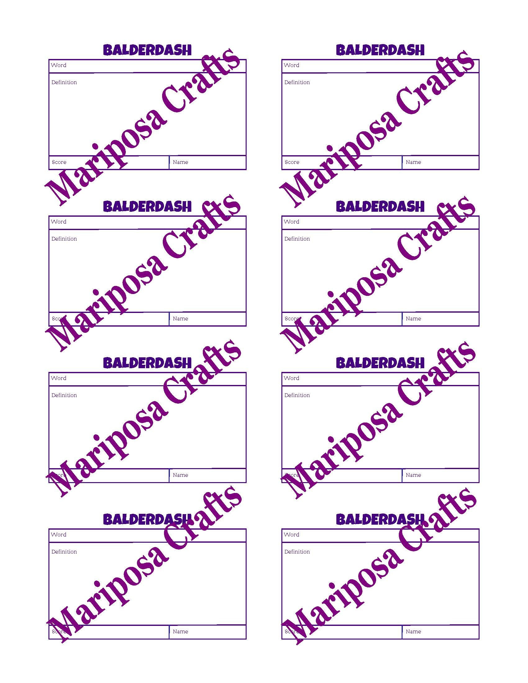 Balderdash - Extra Score/Word Cards for Free Printable Balderdash Sheets
