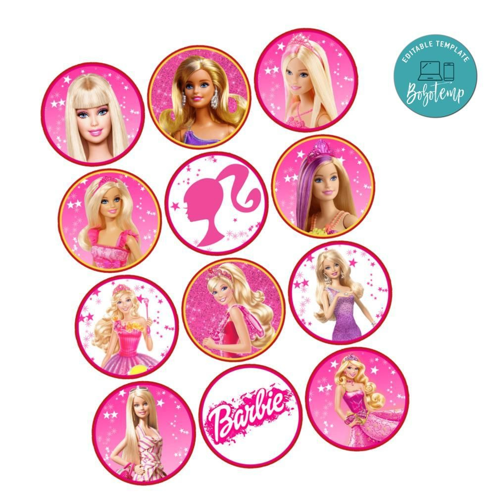 Barbie Cupcake Toppers Template Printable Instant Download | Bobotemp regarding Barbie Cupcake Toppers Printable