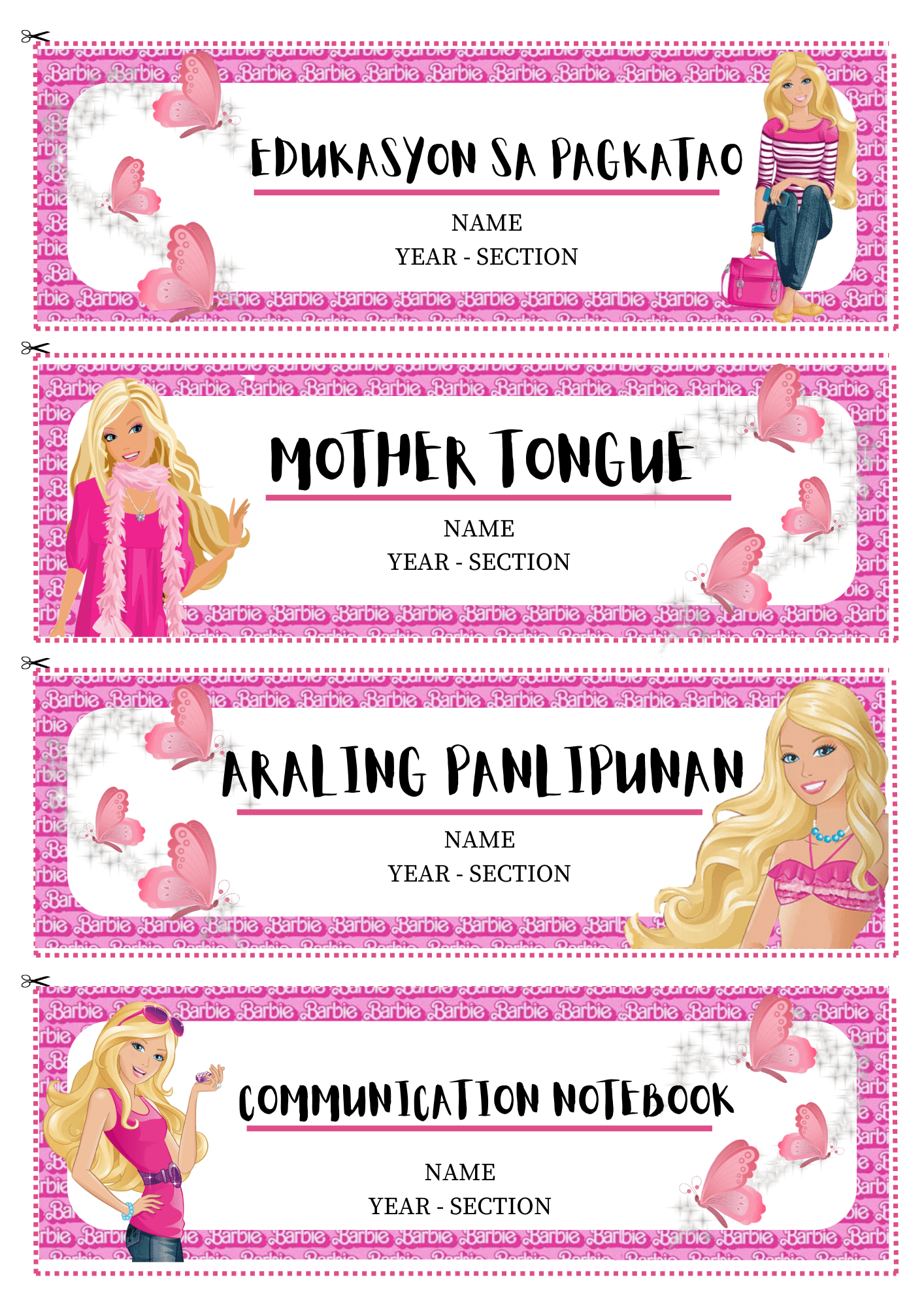 Barbie Theme Name Tag &amp;amp; Notebook Labelreginemorales - Raket.ph inside Barbie Name Tag Template Printable