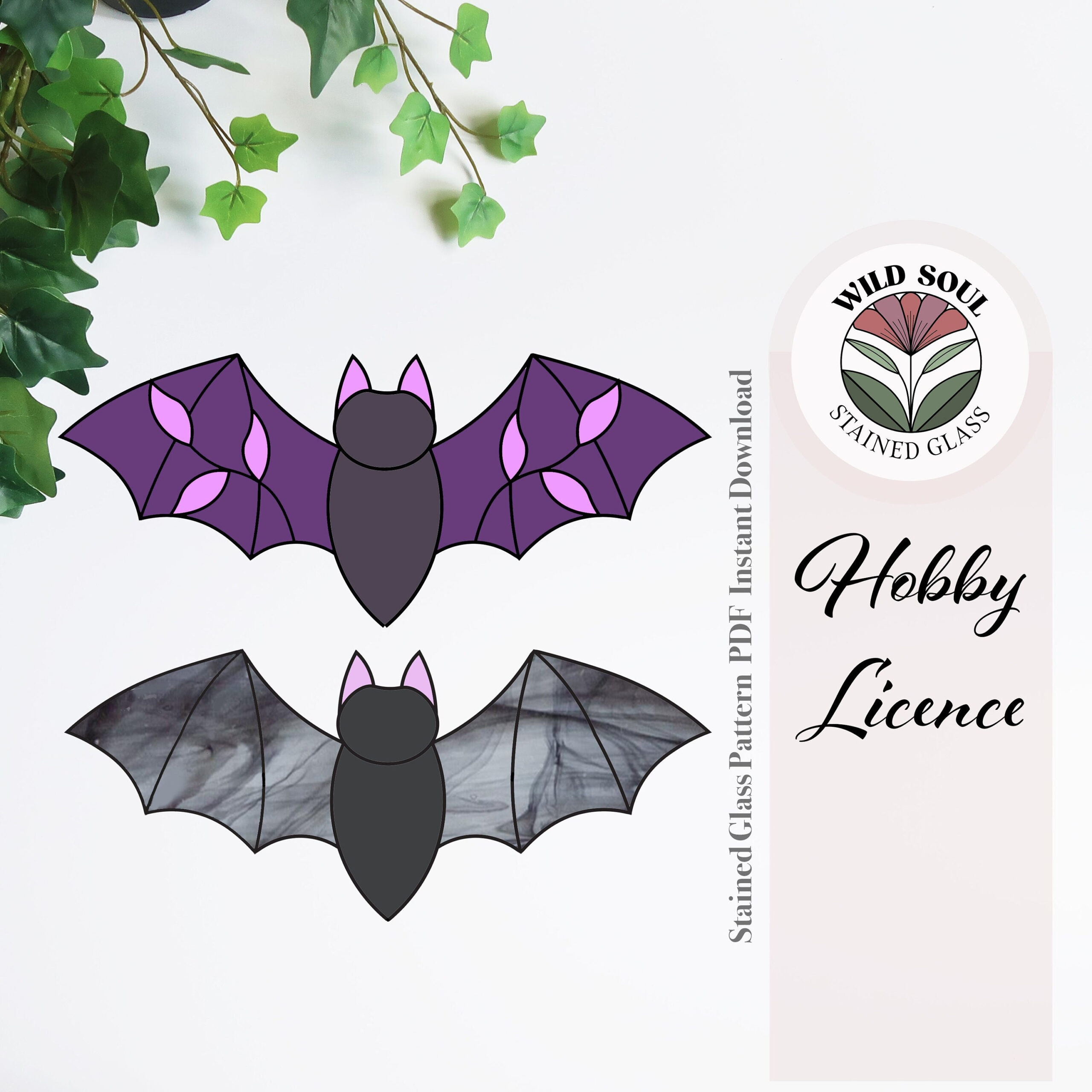 Bat Stained Glass Pattern, Stained Glass Patterns, Digital throughout Printable Stained Glass Bat Pattern