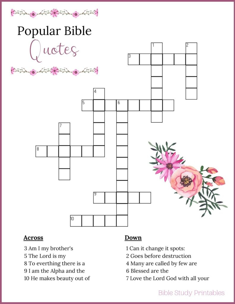 Bible Crossword Puzzles For Learning Scripture for Christian Crossword Puzzles Printable