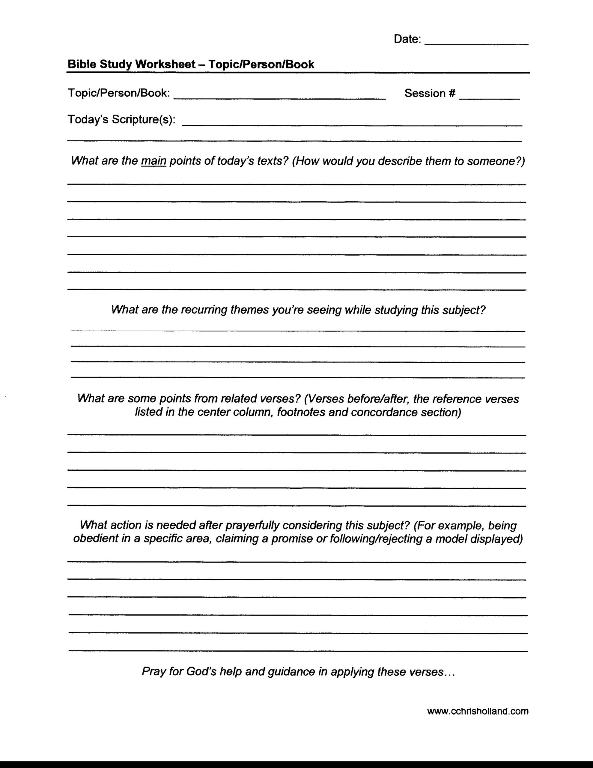 Bible Study Worksheets | Cchrisholland intended for Free Printable Bible Study Sheets