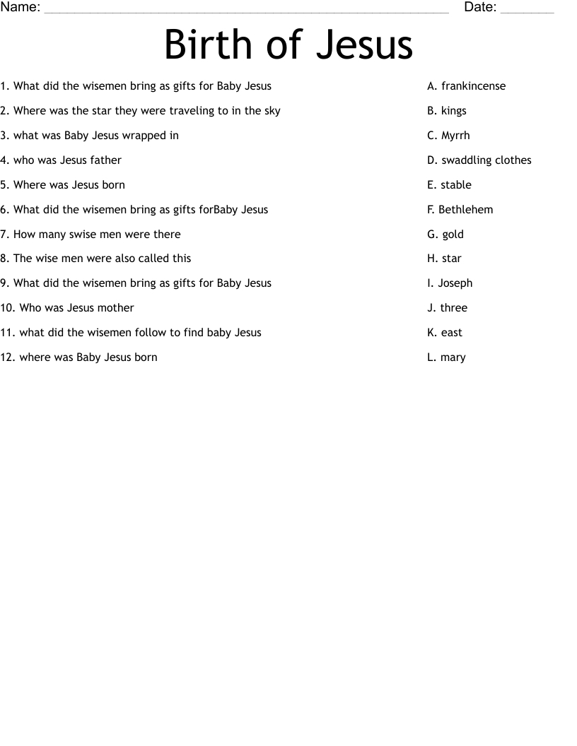 Birth Of Jesus Worksheet - Wordmint pertaining to Printable Birth of Jesus Worksheets