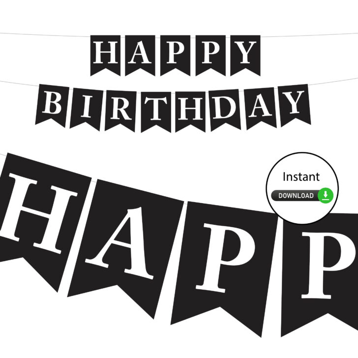 Happy Birthday Banner Printable Black and White