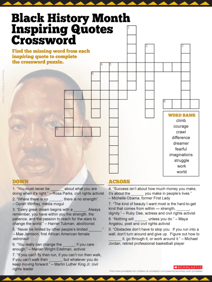Black History Month Crossword Puzzles Printable