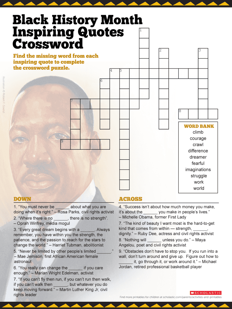 Black History Crossword Puzzle - Fill Online, Printable, Fillable inside Black History Month Crossword Puzzles Printable