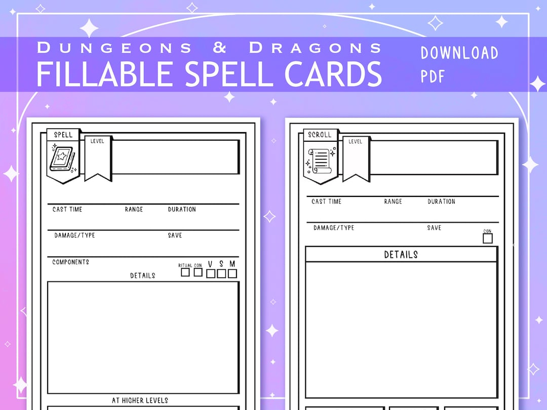 Blank Illustrated Pdf Spell And Scroll Cards For Dungeons And regarding Free Printable Spell Cards 5E