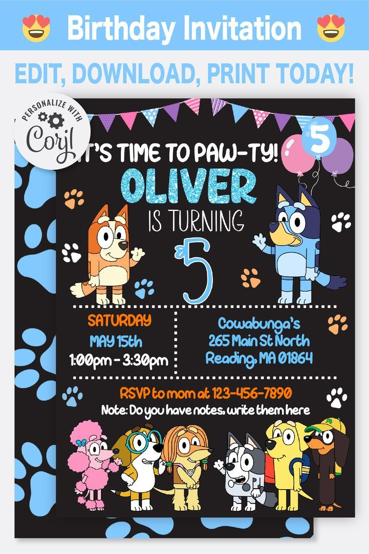 Bluey Birthday Invitation Template | Editable | Printable with Free Printable Template Printable Bluey Birthday Invitation