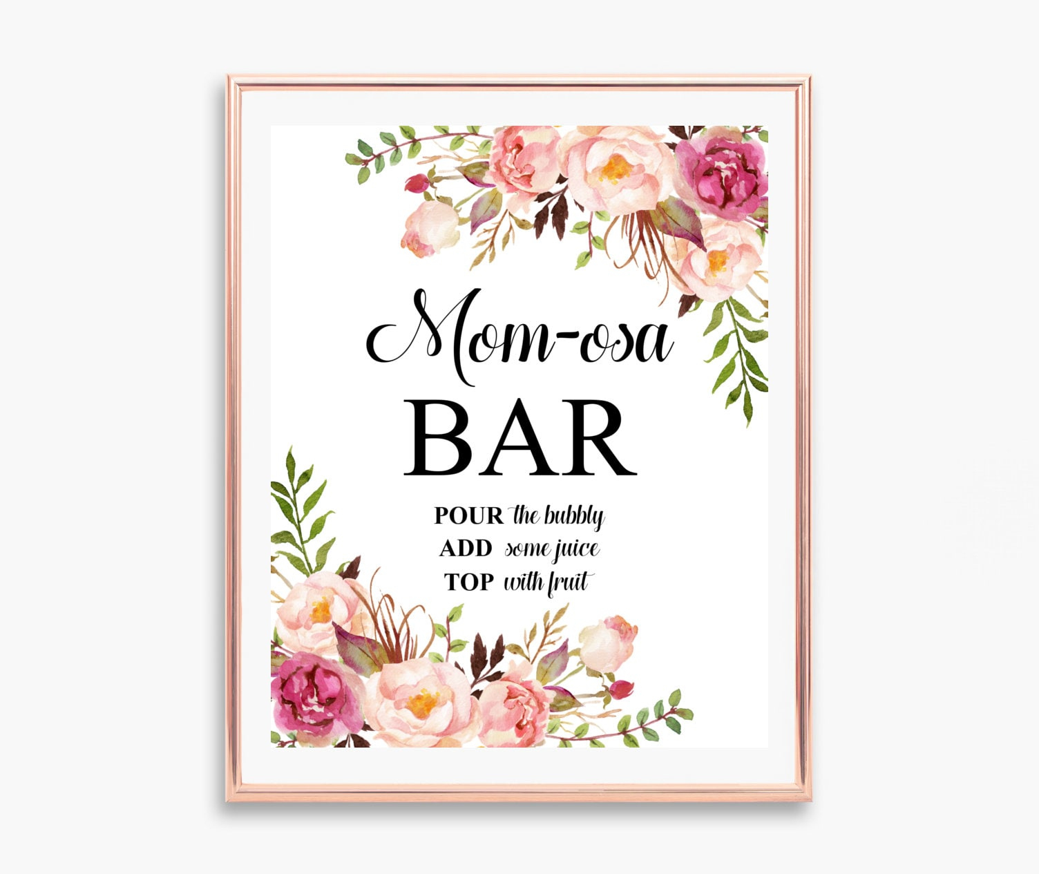 Boho Pink Floral Momosa Bar Sign Printable Mom-Osa Bar Sign Mimosa in Mom Osa Bar Sign Printable Free