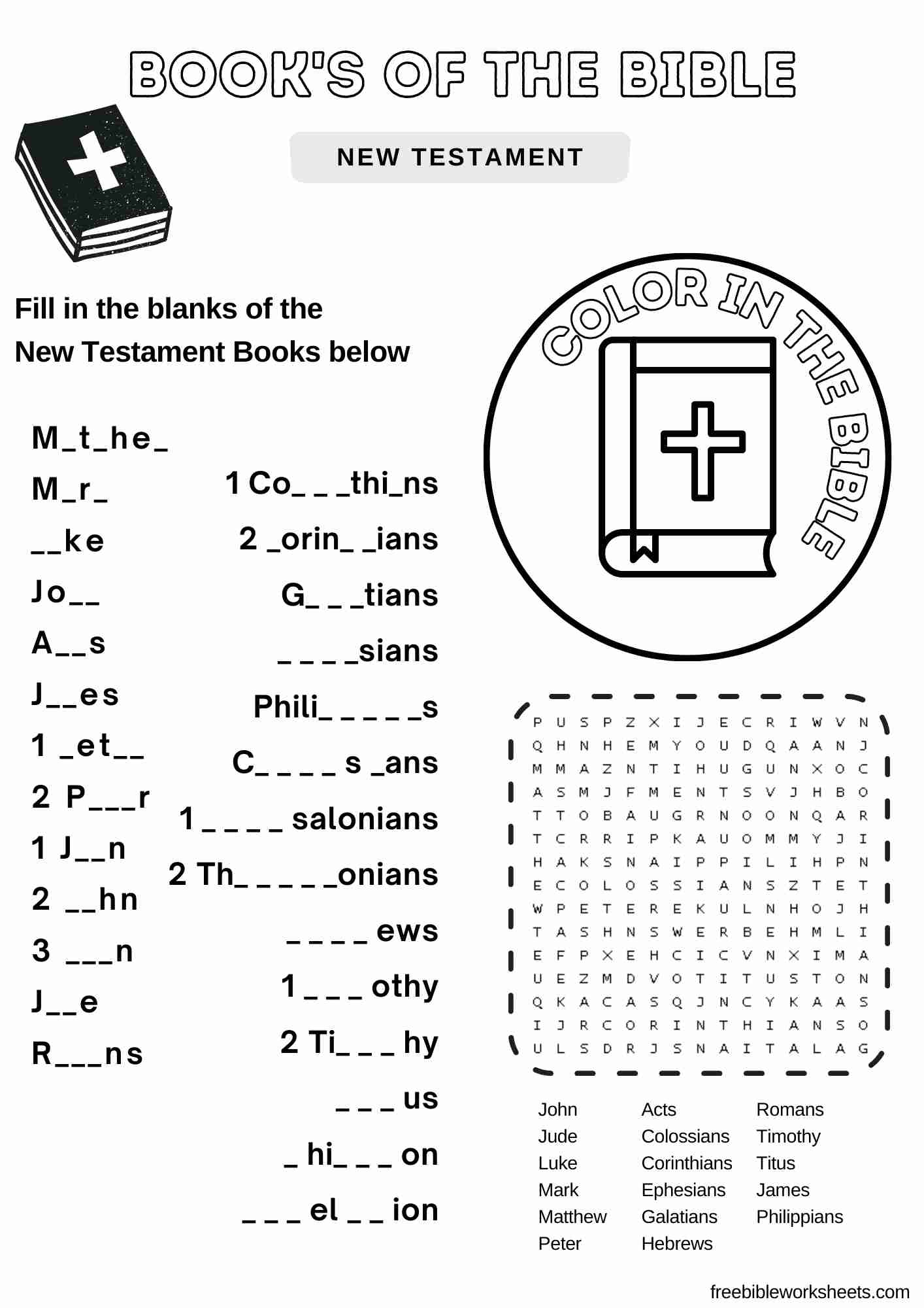 Books Of The Bible New Testament Vbs Worksheet - Free Bible Worksheets with regard to Free Books of the Bible Printables