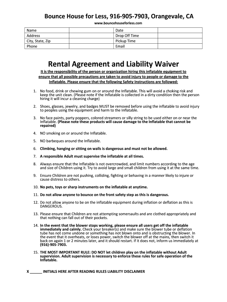 Bounce House Waiver - Fill Online, Printable, Fillable, Blank throughout Printable Bounce House Waiver Template
