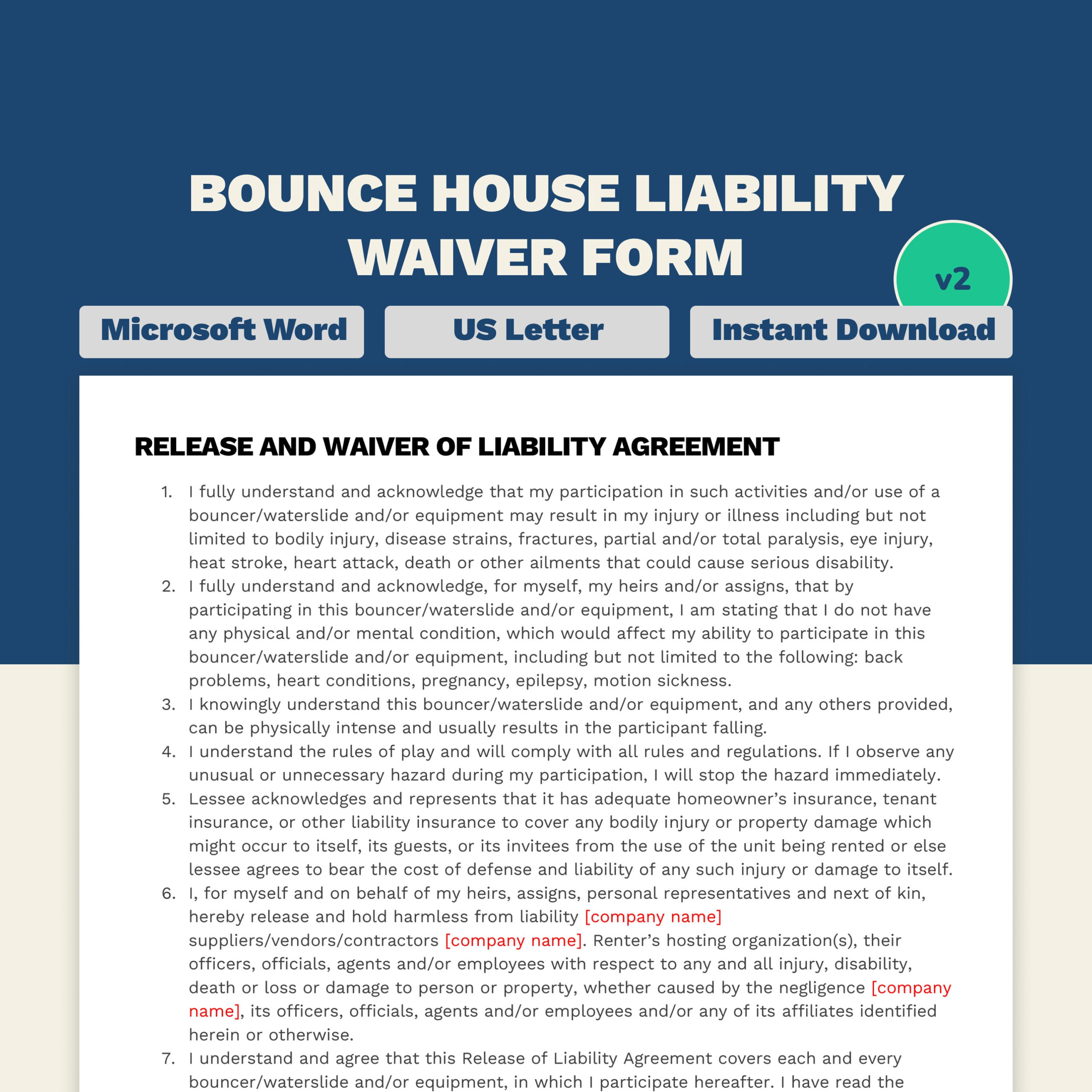 Bounce House Waiver Of Liability Form | Letter Size Word Template inside Printable Bounce House Waiver Template
