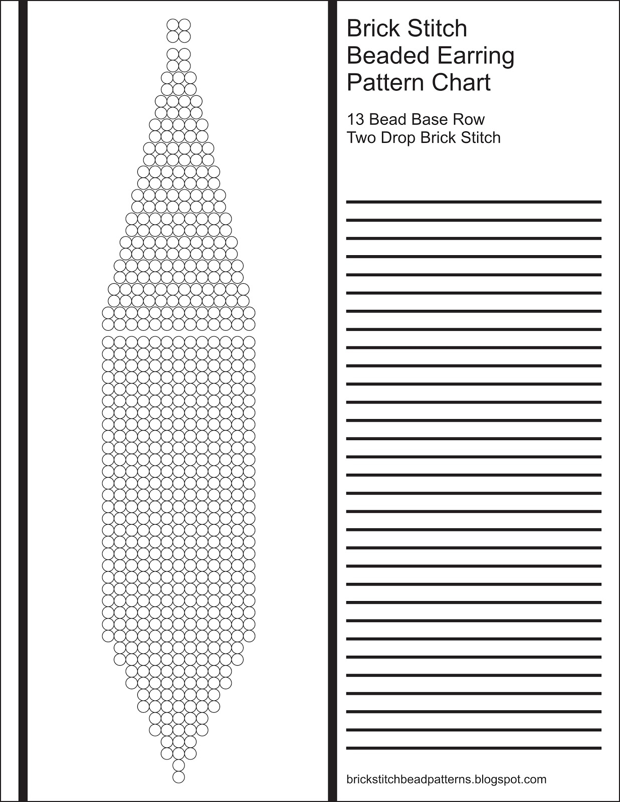 Brick Stitch Bead Patterns Journal: 13 Bead Base Row 2 Drop Blank intended for Free Printable Brick Stitch Earring Graph Paper