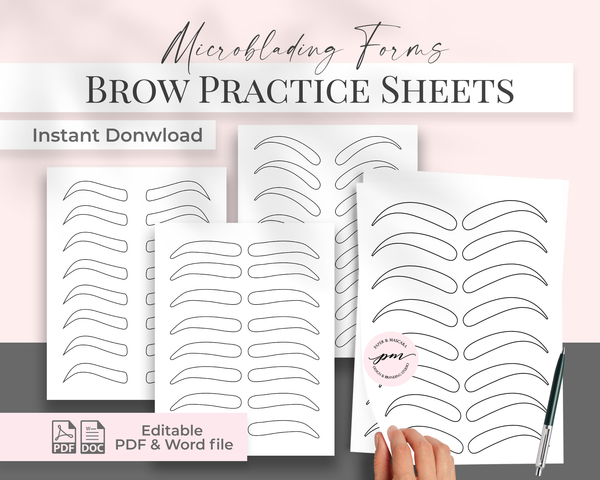 Brow Practice Sheets, Eyebrow Microblading Practice Sheets with regard to Free Printable Microblading Practice Sheets