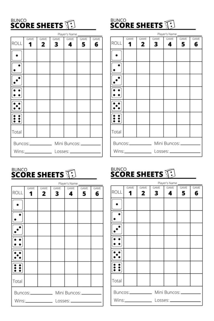 Bunco Cards Free Printable