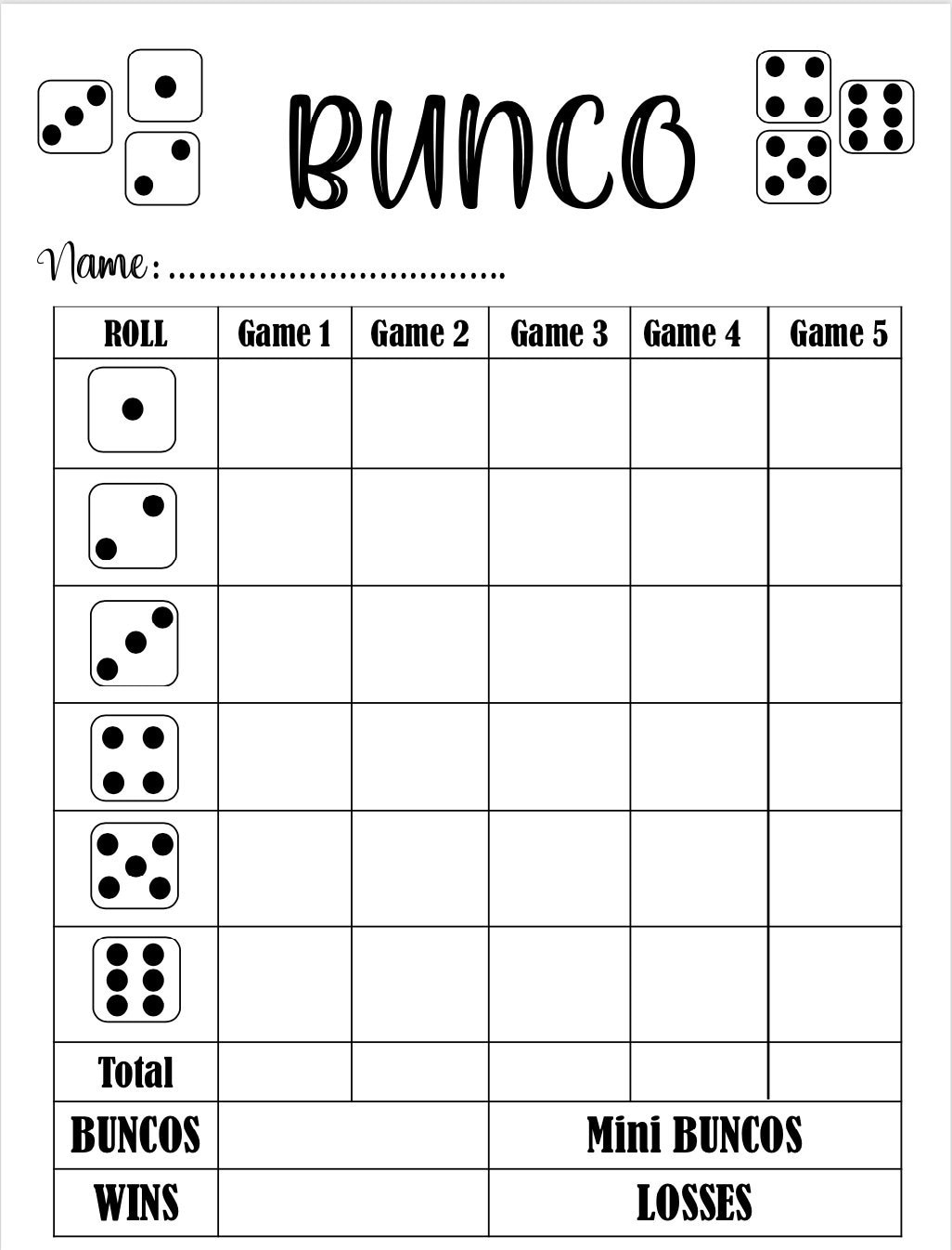 Bunco Scorekarten - Bunco Scoresheet - Bunco Ergebniskarten - Druckbare Datei - Pdf-Download 8,5X11 regarding Bunco Printable Score Sheets Free