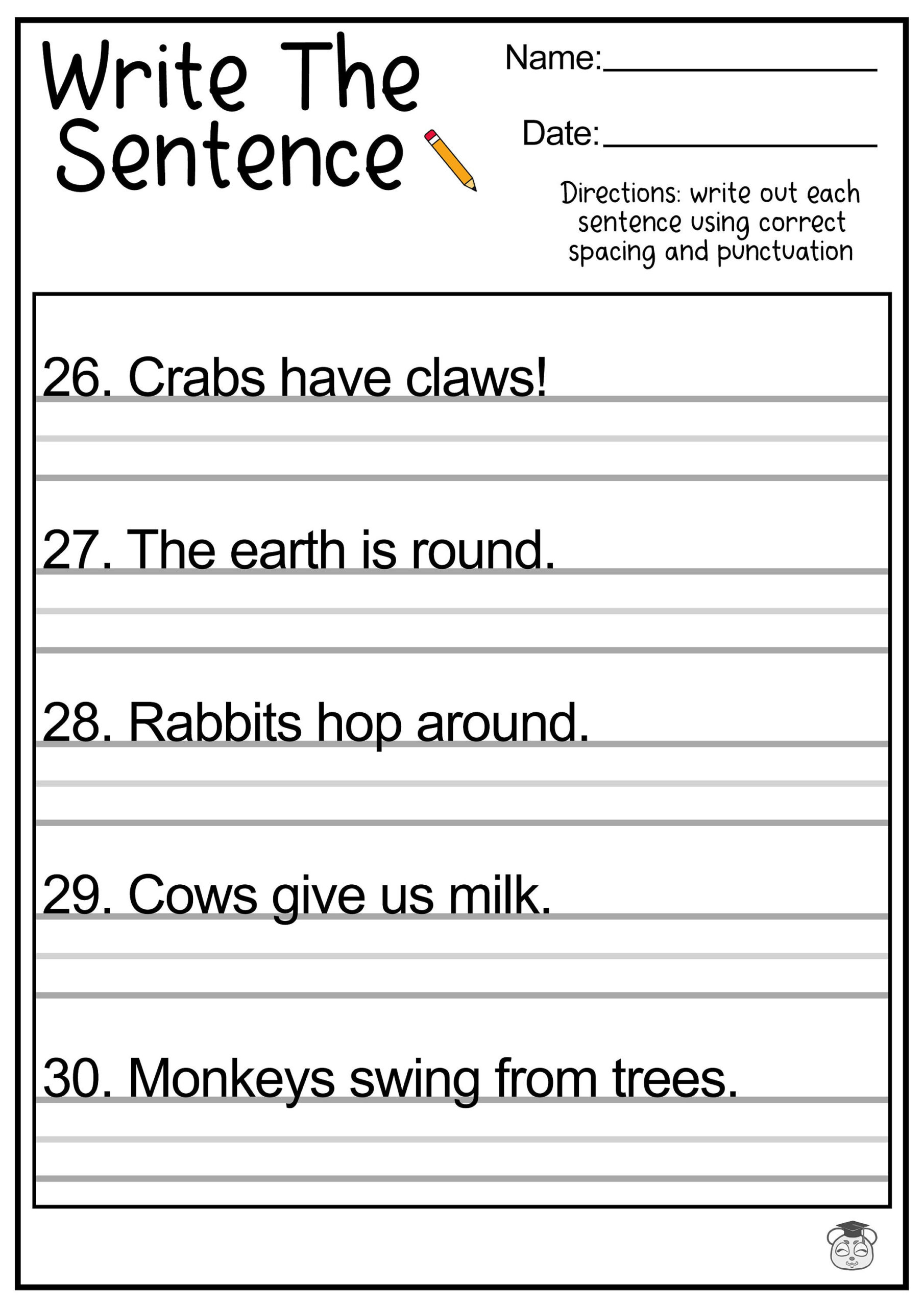 Buy 11 Printable Sentence Writing English Worksheets! Improve for Writing Worksheets Printable For Grade 2