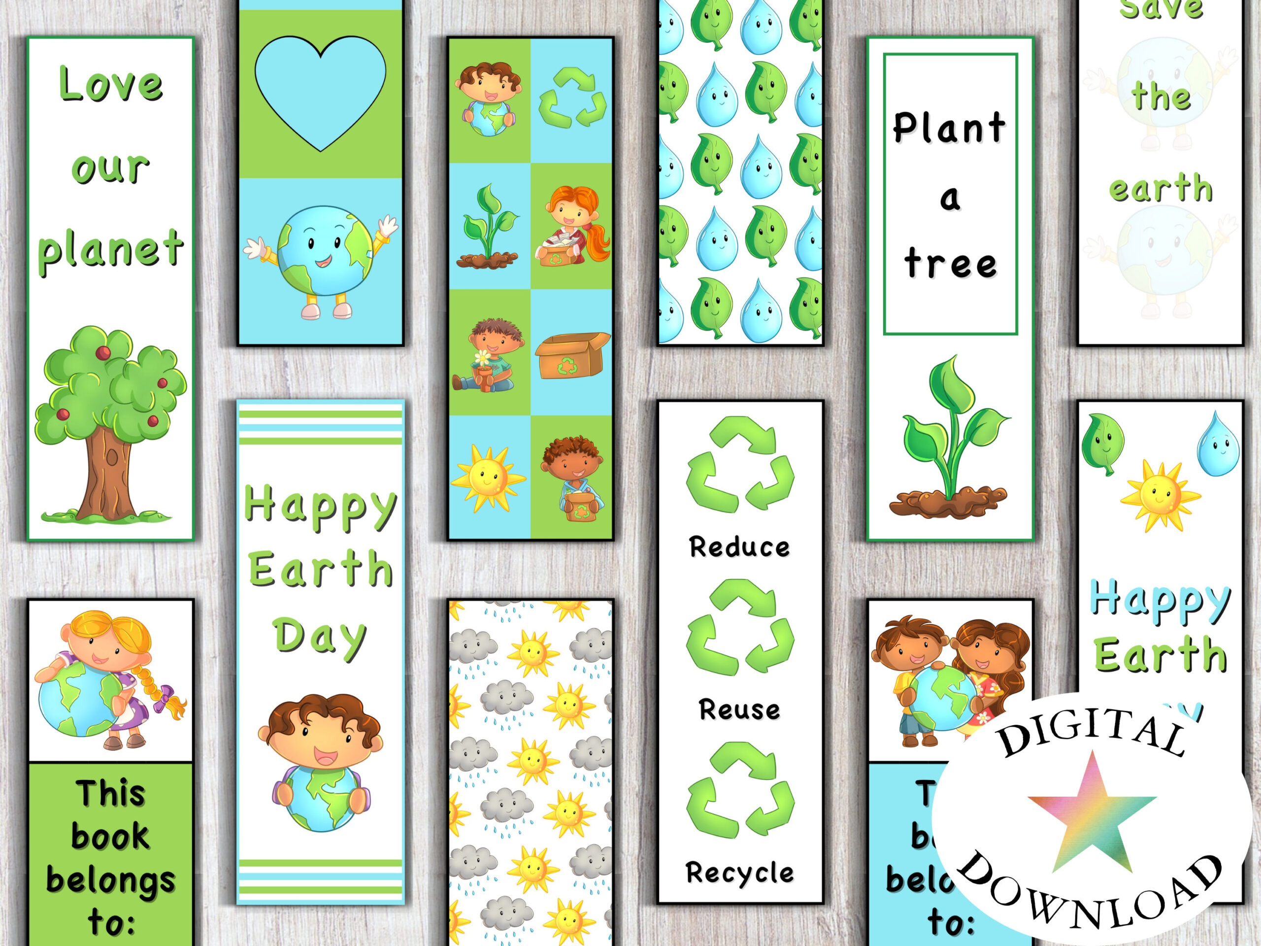 Buy 12 Earth Day Bookmarks, Printable Bookmarks For Kids regarding Earth Day Bookmarks Printable