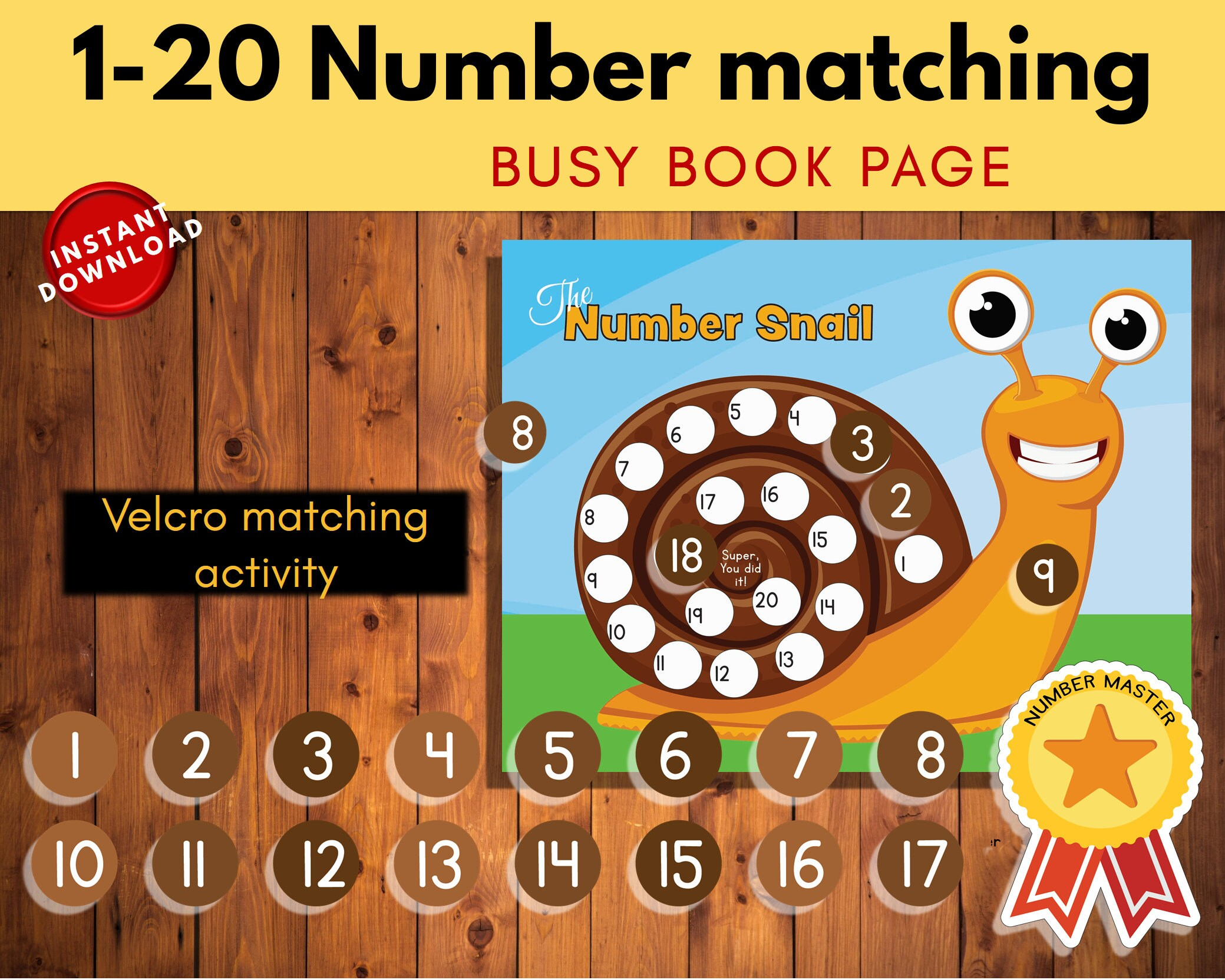Buy Number Matching Printable Busy Book Page - Fun Snail regarding Snail Number Match Worksheet Printable
