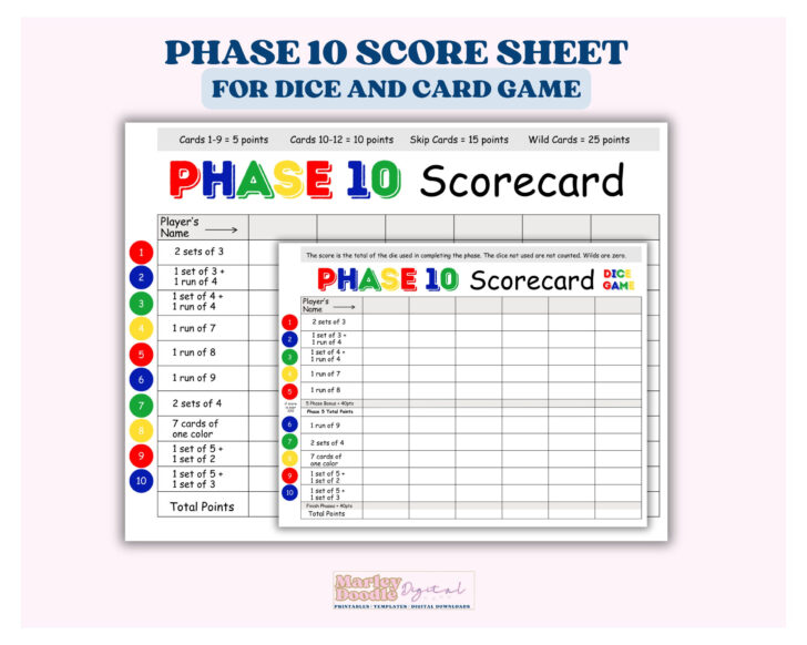 Printable Phase 10 Scorecard