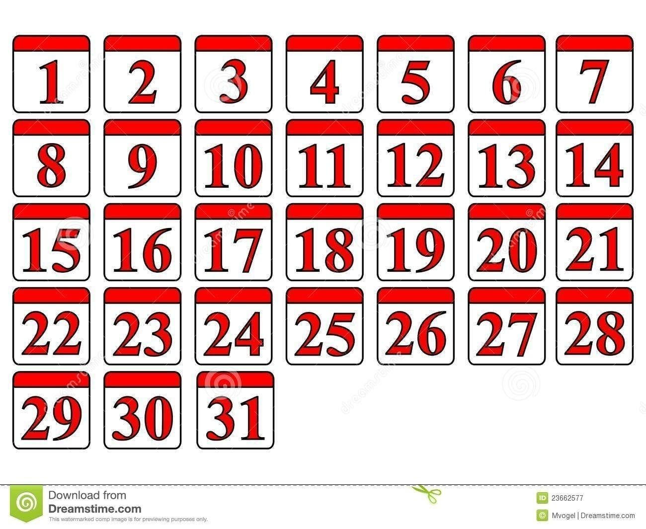 Calendar Numbers 1-31 inside Free Printable Calendar Numbers 1 31