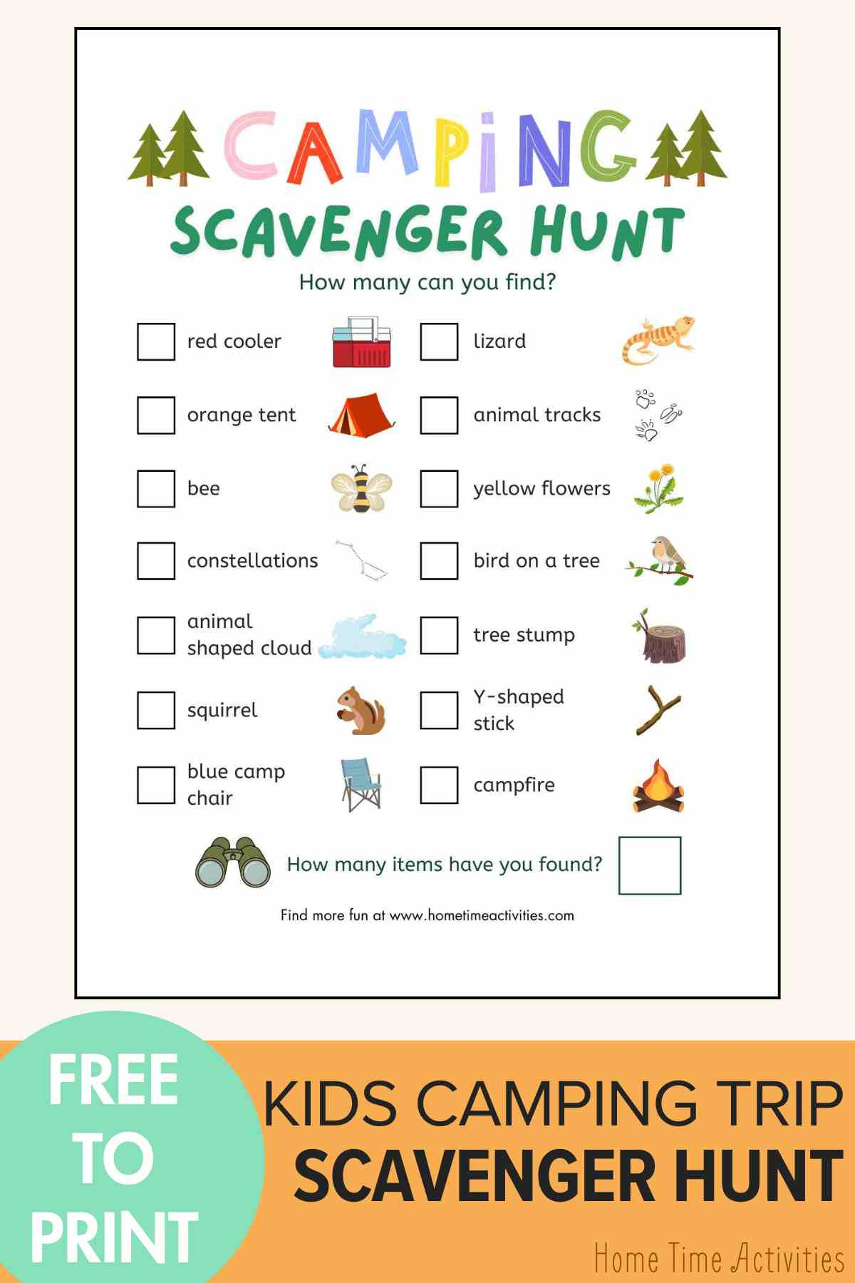 Camping Scavenger Hunt - Free Printable | Home Time Activities with Free Printable Camping Scavenger Hunt Printable