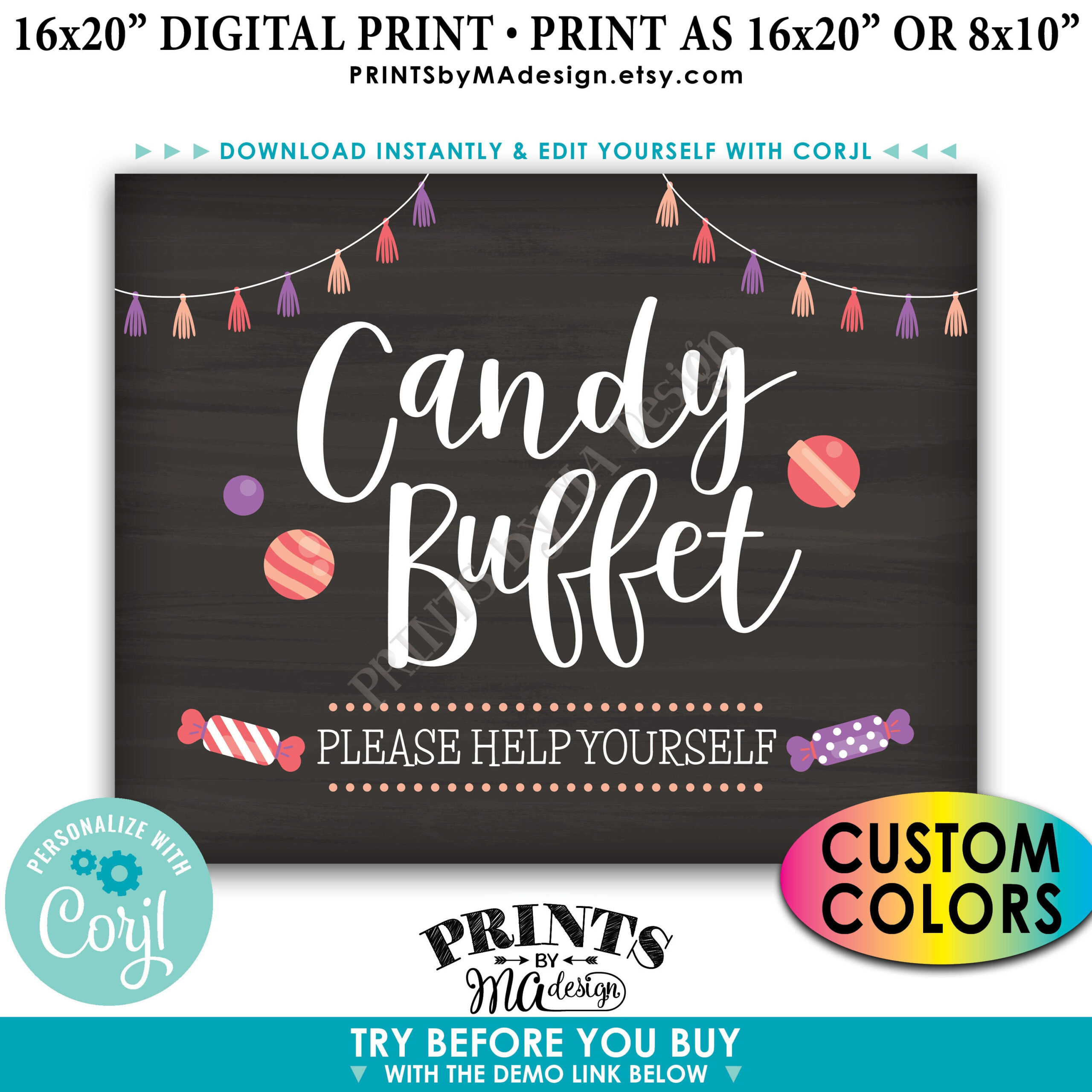 Candy Buffet Sign, Please Help Yourself, Birthday Graduation pertaining to Free Printable Graduation Candy Buffet Signs