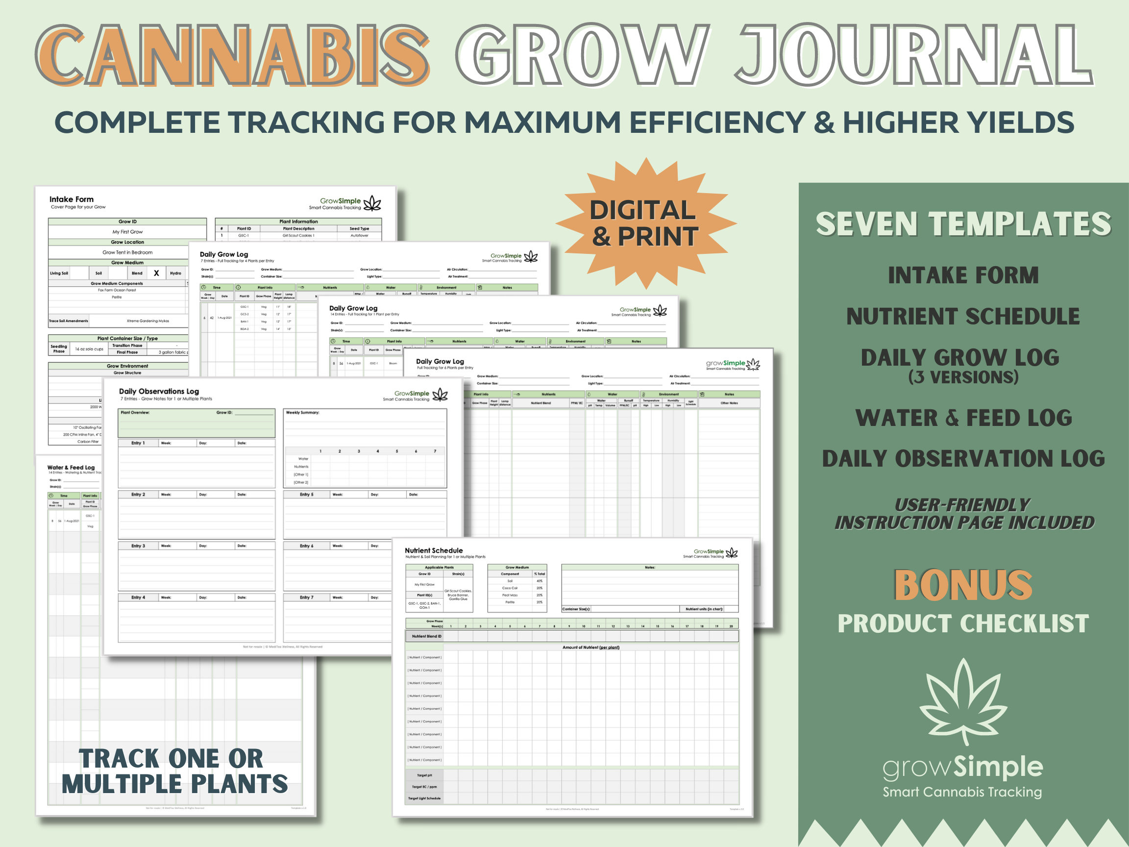 Cannabis Grow Journal / Log With 7 Templates | Daily &amp;amp; Weekly pertaining to Printable Grow Room Journal Template